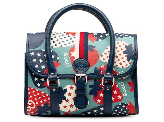 Gucci Strawberry Print Top Handle Bag Blue  ref.1311733