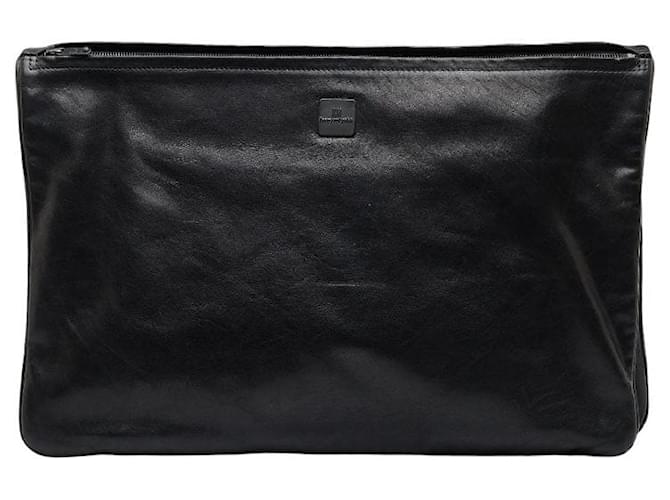 Issey Miyake Large Leather Clutch Black Pony-style calfskin  ref.1311810