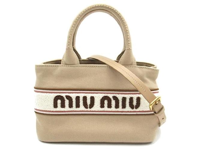 Miu Miu Canvas Top Handle Tote Bag Brown Cloth  ref.1311925
