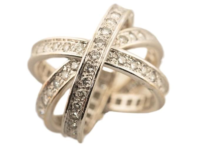 Cartier 18k Diamond Three Bangles Full Trinity Ring Silvery  ref.1311979
