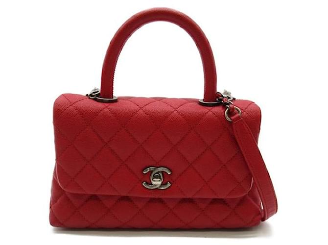 Chanel CC Quilted Caviar Handle Bag Red  ref.1311980