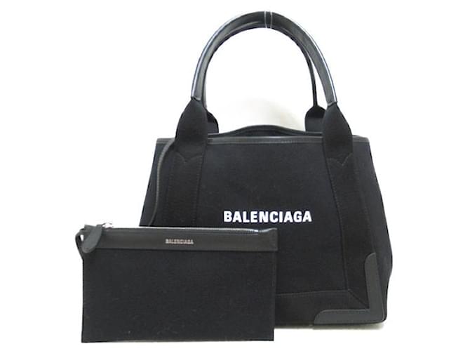 Balenciaga Kleine Cabas-Tasche in Marineblau Schwarz Leinwand  ref.1311987