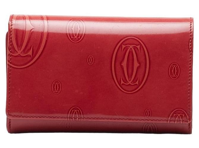 Cartier Portafoglio con patta Happy Birthday in pelle verniciata Rosso  ref.1311996