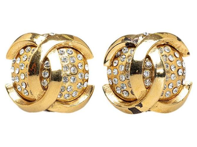 Chanel CC Rhinestone Clip On Earrings Golden  ref.1312023