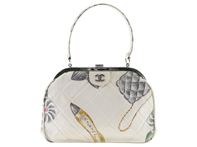 Chanel Handtasche Maguchi aus gestepptem Canvas Weiß Leinwand  ref.1312037