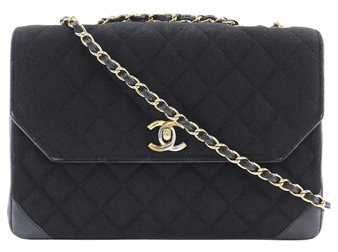 Chanel CC Quilted Jersey Flap Bag Black Cloth  ref.1312039
