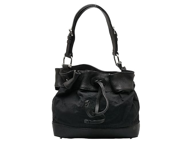 Burberry Canvas Leather Trim Drawstring Shoulder Bag Black Cloth  ref.1312055