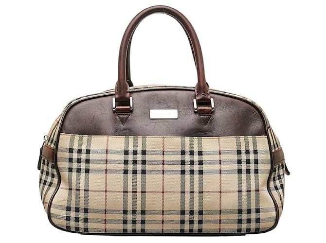 Burberry Boston-Tasche aus Segeltuch mit House Check-Muster Braun Leinwand  ref.1312061
