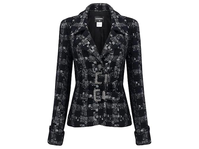 Chanel Nueva chaqueta de tweed negra con botones de cinturón. Negro  ref.1312063