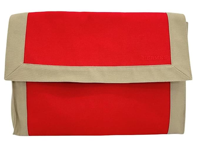 Hermès Clutch de lona Tapido Cell Roja Lienzo  ref.1312094
