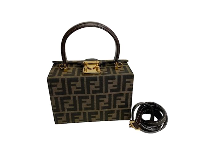 Fendi Zucca Convertible Push Lock Box Bag Brown Cloth  ref.1312194