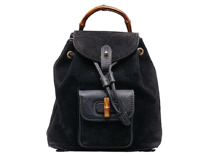 Gucci Suede Bamboo Backpack Black  ref.1312199
