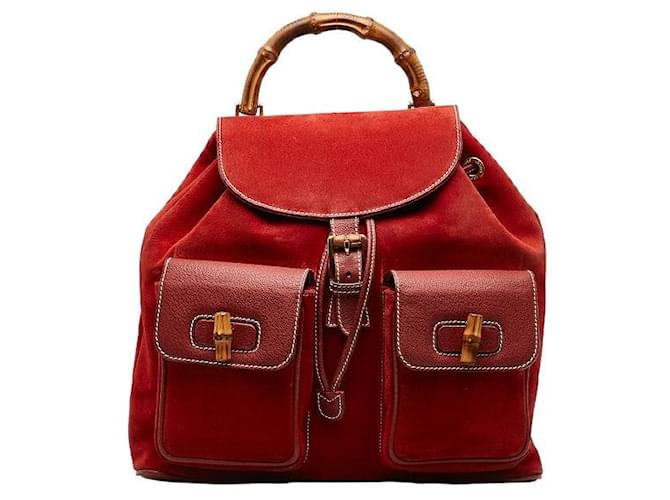 Gucci Suede Bamboo Backpack Red  ref.1312202