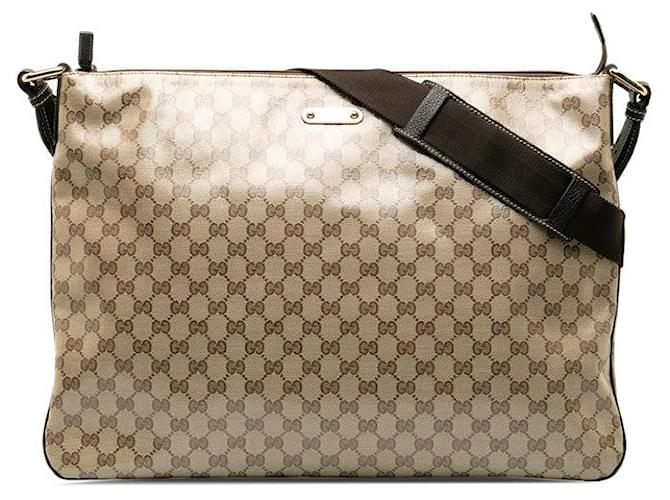Gucci Große, flache Messenger-Tasche mit GG-Kristall Braun  ref.1312205