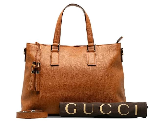 Gucci Einkaufstasche aus Bambus mit Quaste aus Leder Braun Kalbähnliches Kalb  ref.1312206