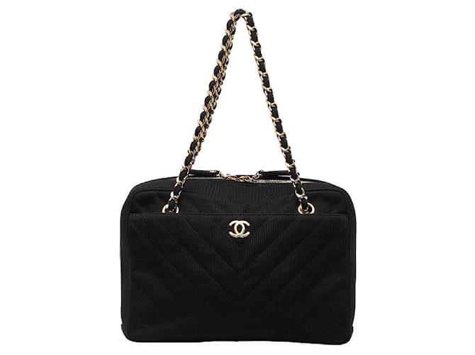 Chanel CC Chevron Pocket Camera Bag Black Cotton  ref.1312292