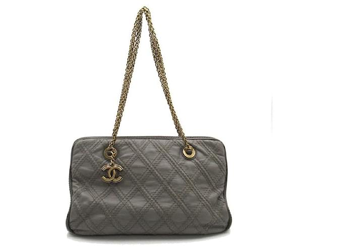 Chanel Quilted Leather Triptych Tote Grey Pony-style calfskin  ref.1312298