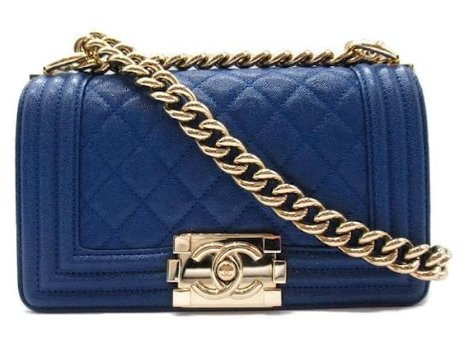Chanel Bolso clásico con solapa Le Boy de Caviar Azul  ref.1312312