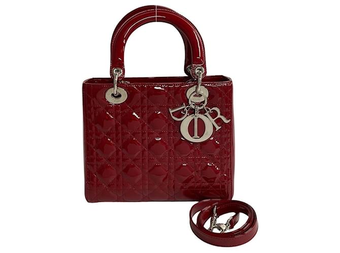 Lady Dior in vernice Cannage media Rosso  ref.1312328