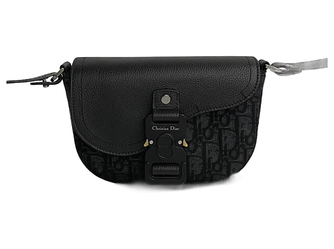Dior Oblique Mini Saddle Crossbody Bag Black Cloth  ref.1312330