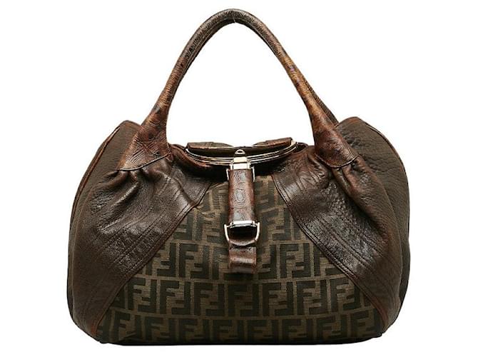 Fendi Canvas Leather Trimmed Handbag Brown Cloth  ref.1312335