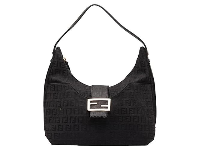 Fendi Zucchino Canvas Shoulder Bag Black Cloth  ref.1312338