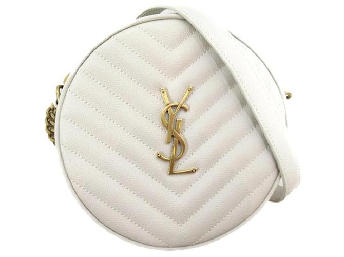 Yves Saint Laurent Monogram Matelasse Vinyle Round Crossbody Bag White Leather  ref.1312380