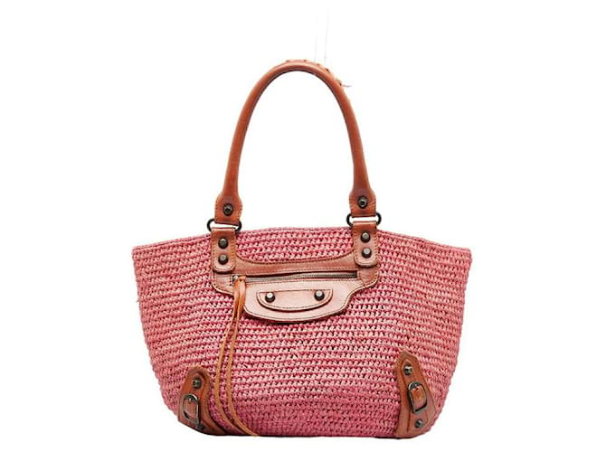 Balenciaga Raffia Basket Handbag Pink  ref.1312384