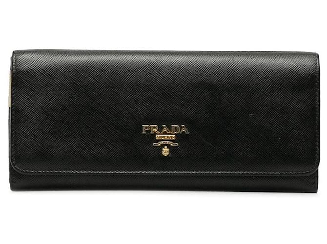 Prada Saffiano Continental Flap Wallet Black Pony-style calfskin  ref.1312393