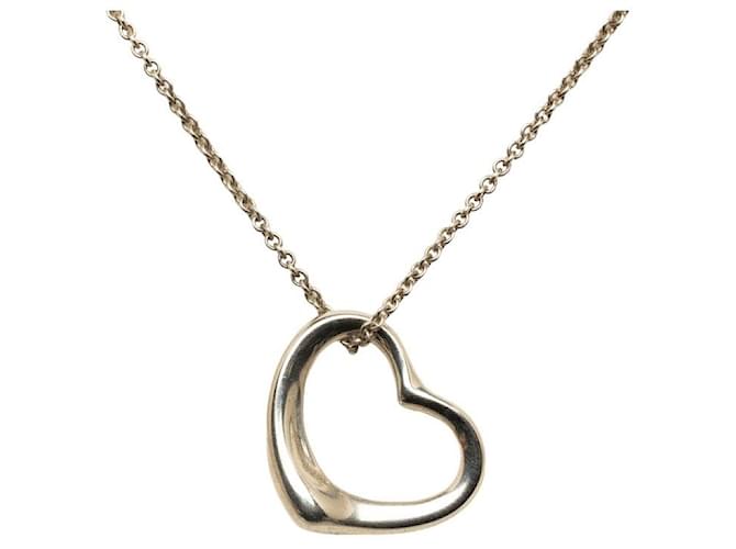 Tiffany & Co Open Heart Pendant Necklace Silvery Silver  ref.1312399