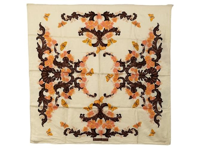 Dior Lenço de seda com padrão floral Marrom  ref.1312405