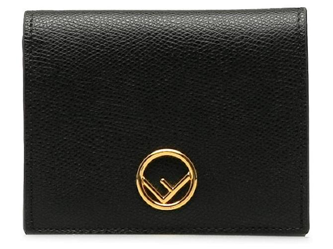 F est le portefeuille compact en cuir à deux volets Fendi Veau façon poulain Noir  ref.1312417