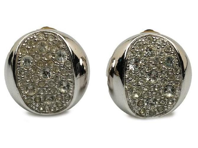 Dior Round Crystal Clip On Earrings Silvery  ref.1312432