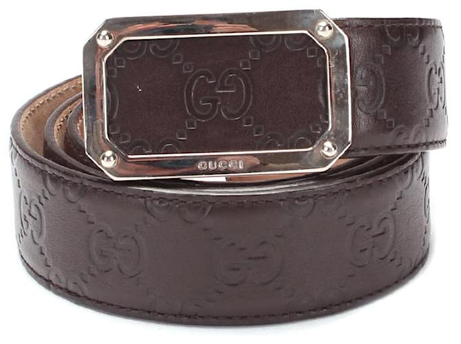 Gucci Cintura sottile con firma GG Marrone Vitello simile a un vitello  ref.1312449