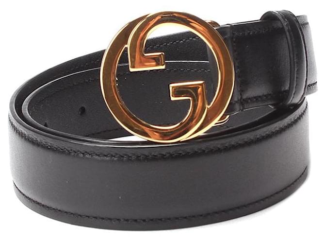 Gucci Cintura in pelle con G intrecciata Nero Vitello simile a un vitello  ref.1312452