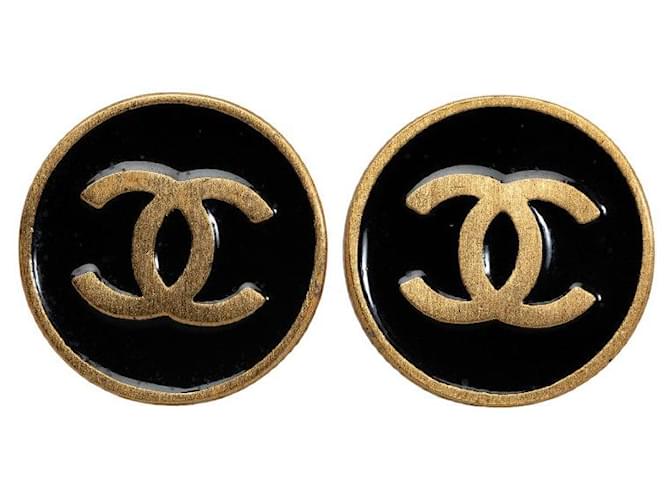Chanel Boucles d'oreilles à clip rondes CC Noir  ref.1312527