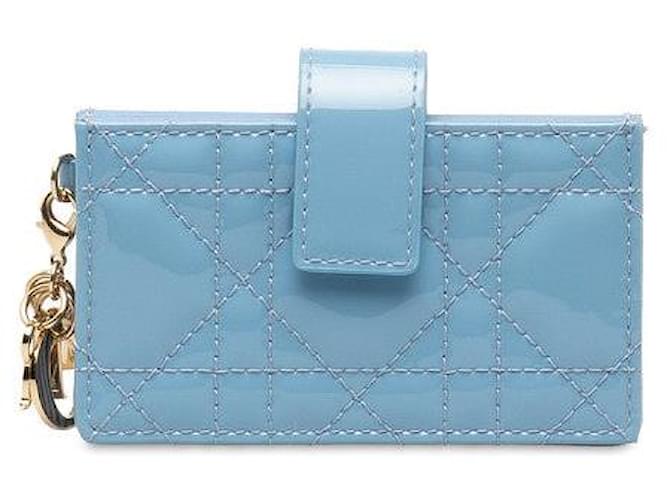 Dior Porte-cartes Jasmine en cuir verni Cannage Veau façon poulain Bleu  ref.1312540