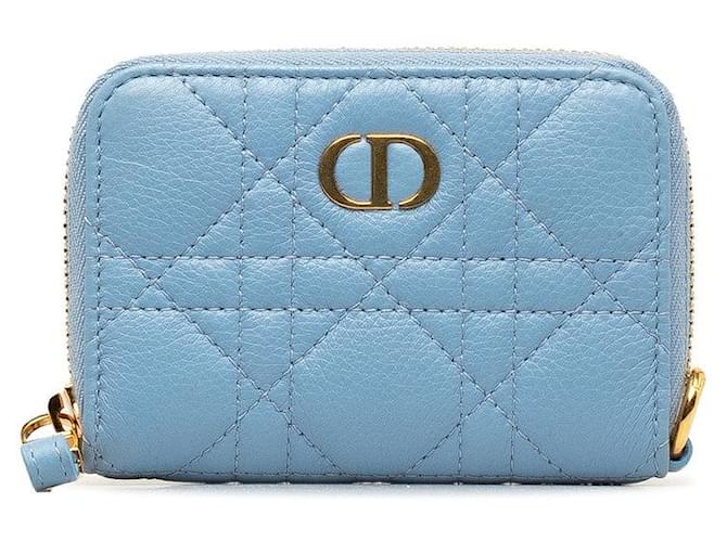 Dior Cannage Leather Zip Coin Purse Blue Pony-style calfskin  ref.1312541