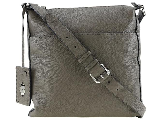 Fendi Leather Selleria Crossbody Bag Grey Pony-style calfskin  ref.1312562