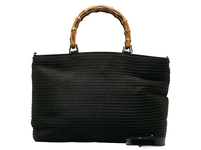 Gucci Tasche mit Griff oben aus Nylon und Bambus Schwarz  ref.1312572