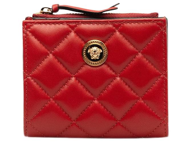 Versace Quilted Medusa Small Bifold Wallet Red Pony-style calfskin  ref.1312608