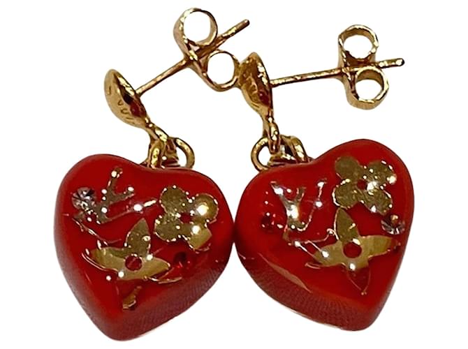 Louis Vuitton Brincos de coração Vermelho  ref.1312662
