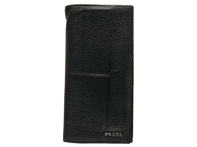 Prada Leather Bifold Wallet Black Pony-style calfskin  ref.1312704