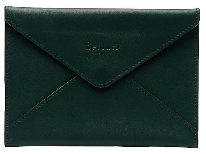 Berluti Leather Envelope Clutch Green Pony-style calfskin  ref.1312708