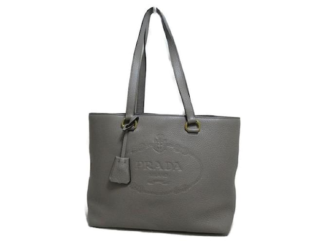 Prada Canapa Logo Leather Tote Bag Grey  ref.1312722
