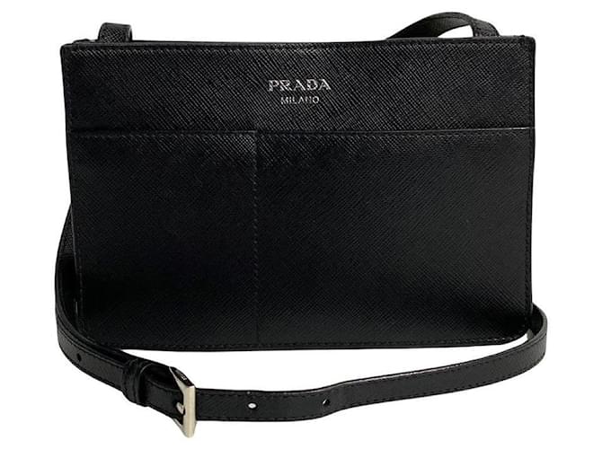 Prada Saffiano Lux lined Pocket Crossbody Bag Black Pony-style calfskin  ref.1312723