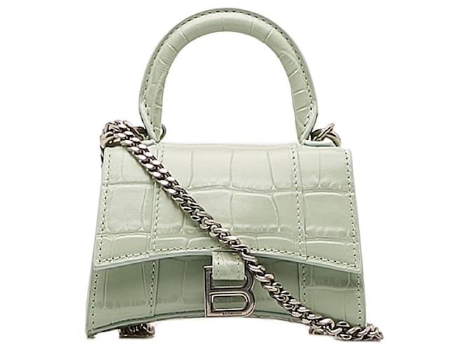 Balenciaga Leather Hourglass Mini Handbag Green Pony-style calfskin  ref.1312743