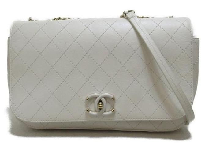 Chanel CC Quilted Leather Full Flap Bag White Pony-style calfskin  ref.1312791
