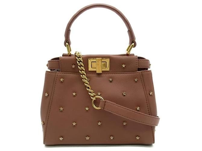 Fendi Borsa a mano in pelle con borchie Micro Peekaboo Marrone Vitello simile a un vitello  ref.1312800