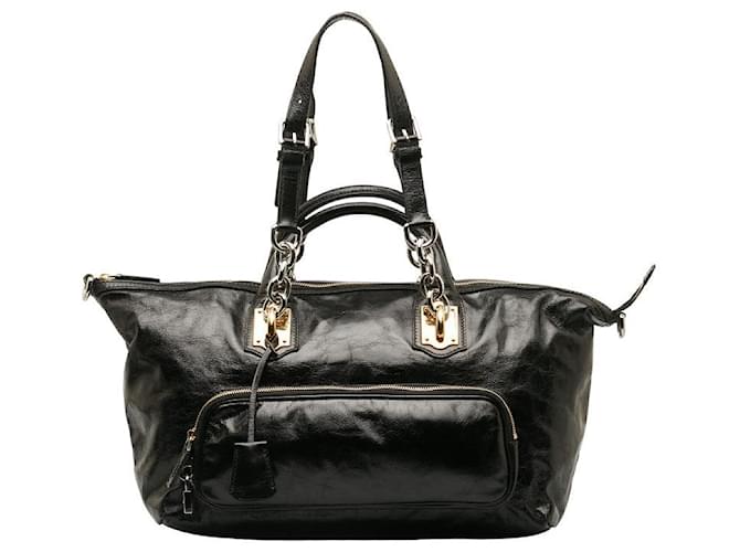 Dolce & Gabbana Leather Chain Shoulder Bag Black Pony-style calfskin  ref.1312827